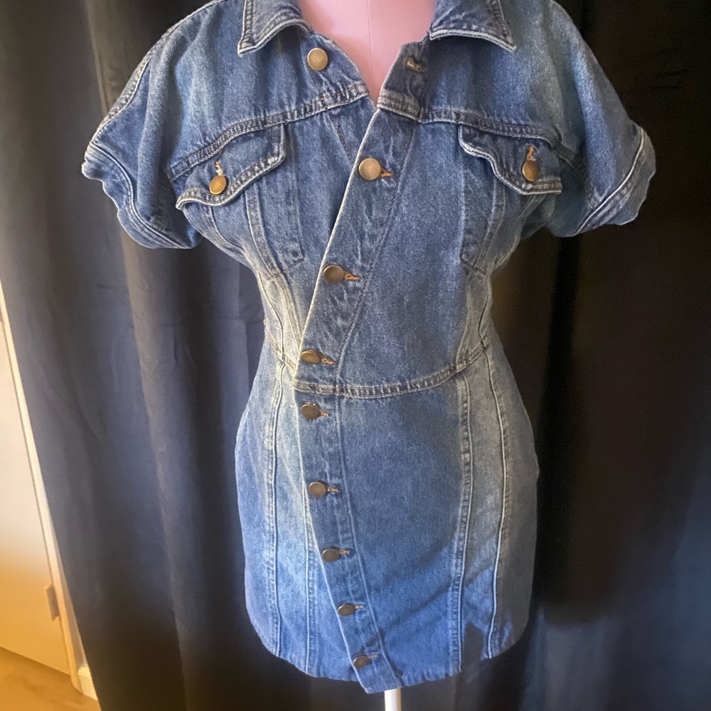 Free People Denim Mini Dress in Medium Blue - Picture 2 of 7